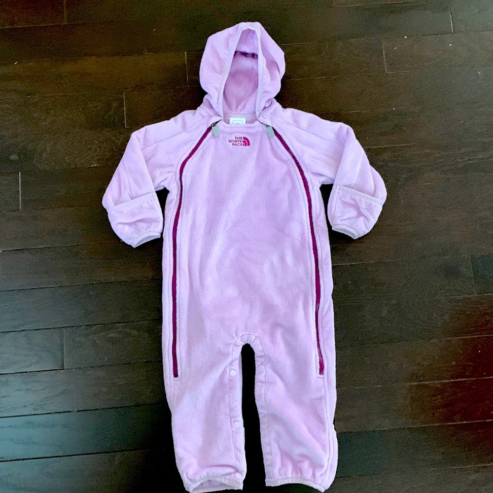 The North Face purple fleece bunting  suit 12-18 months